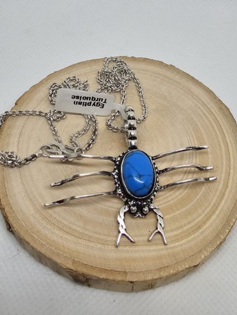 Native AMERICAN Turquoise Stone Scorpion Pendant Necklace - Signed.